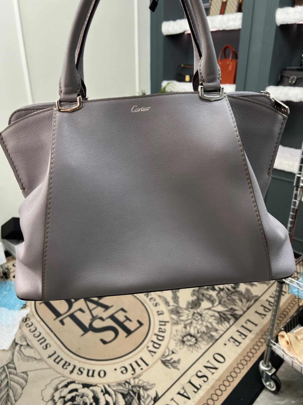 Cartier Gray Leather Top-Handle Tote